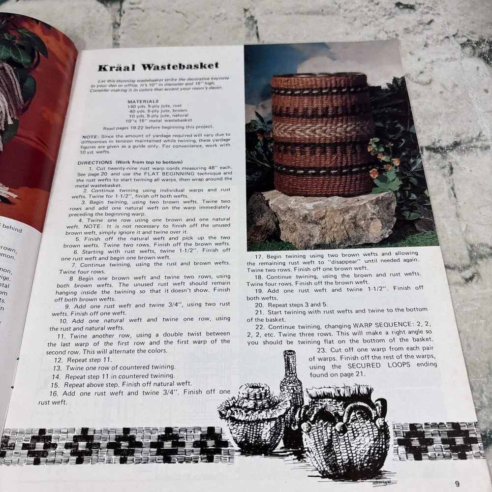 1976 How to Twine Baskets & Such Jute Sisal Yarns Basketry Craft Patterns VTG
